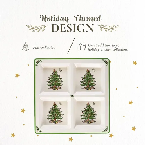 Vista 3 de Spode Bandeja de Melamina del Árbol de Navidad de 4 Secciones, Vajilla Festiva Dividida de 13.5 Pulgadas para Frutos Secos, Dulces, Condimentos