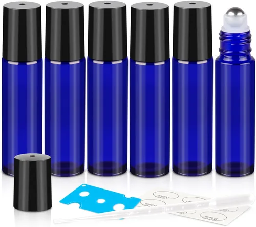 Vista 15 de Botellas enrollables de 0.3 fl oz para aceites esenciales, botellas de vidrio enrollables, botella de perfume recargable, con bolas de rodillo