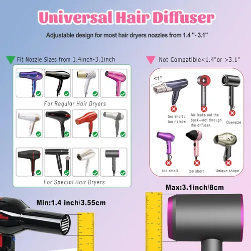 Vista 2 de Difusor universal de cabello para secadores de pelo de 1.4 a 3.1 pulgadas, accesorio difusor de secador de pelo, difusor profesional para cabello