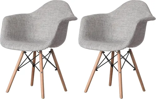 Vista 10 de Mid-Century - Juego de 2 sillas de tela moderna con brazos para sala de estar, patas de madera de haya, color blanco y negro