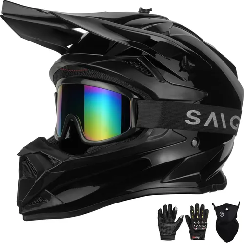Vista 11 de Casco de motocross para adultos ATV para moto de tierra todo terreno de cara completa con gafas, guantes y máscara, aprobado por el DOT