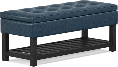 Vista 25 de SIMPLIHOME Cosmopolitan - Otomana rectangular con aspecto de lino de 44 pulgadas de ancho, color gris nube