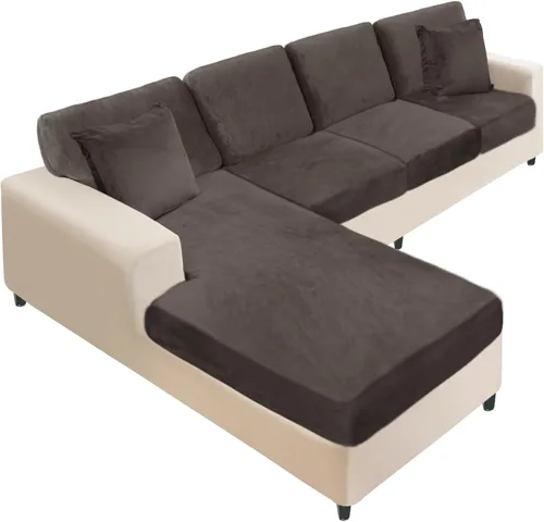 Vista 26 de NAISI Fundas de cojín de sofá de terciopelo elásticas de 1 pieza, fundas de asiento de sofá o respaldo, fundas suaves individuales para sofá Beige