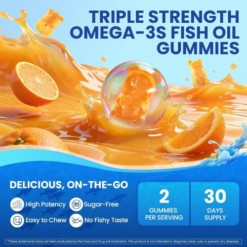 Vista 9 de Gomitas Omega 3 de aceite de pescado de 1500 mg para adultos, triple fuerza con EPA y DHA, COQ10, arroz de levadura roja, suplementos de ácidos