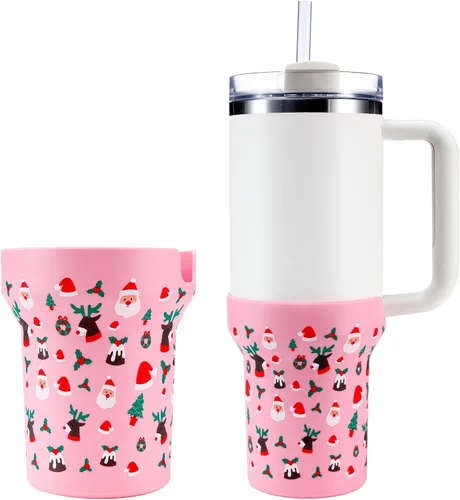 Vista 9 de Thxbag Botas de silicona para Stanley Cup de 40 onzas, funda estampada para botas con accesorios Stanley H2.0 y Quencher Adventure Tumbler