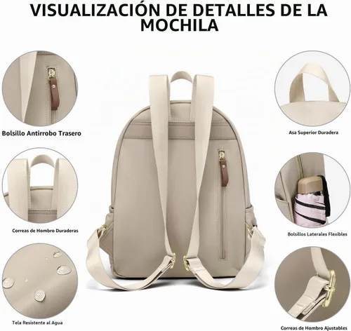 Vista 4 de GOLF SUPAGS Elegante mochila para computadora portátil para mujeres y niñas, mochila de viaje casual, mini mochila de nailon Albaricoque
