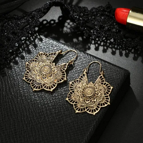 Vista 5 de Pendientes de plata exótica antigua de oro gitano indio tribal étnico pendientes colgantes boho