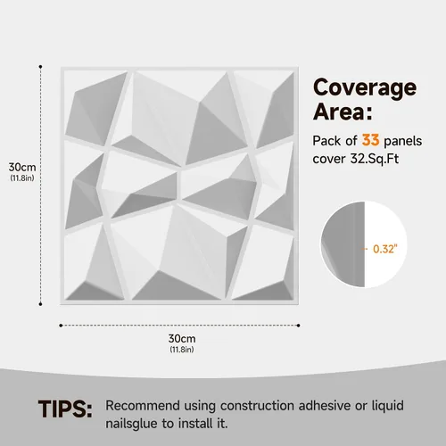 Vista 2 de INMOZATA Paneles de pared 3D para decoración de pared interior, paquete de 33 paneles decorativos de pared de 12 x 12 pulgadas con diamantes, panel