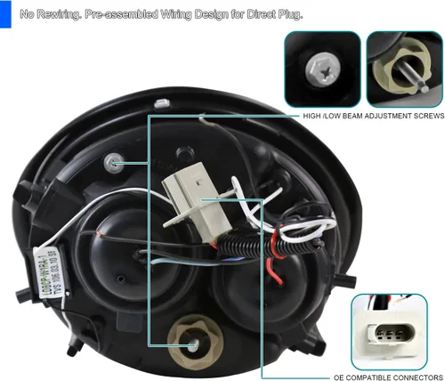 Vista 3 de Volkswagen Beetle luces frontales halógenas proyectoras., Negro