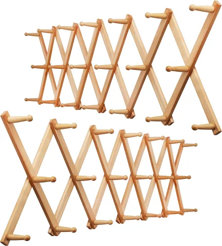 Vista 13 de WEBI Perchero de Pared Acordeón, Perchero de Sombreros de Madera Expandible para Perchero de Abrigos Montado en Pared, Soporte de Ganchos Acordeón