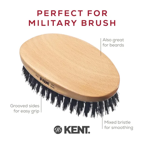 Vista 4 de Kent PF22 - Cepillo militar ovalado negro - Mezcla de cerdas de jabalí y nailon para el aseo de los hombres, ondas 360 y cuidado facial. Fabricado