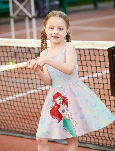Vista 2 de Disney Frozen Elsa Princess Stitch Minnie - Vestido de tenis para niñas, sin mangas, con pantalones cortos, bolsillo y diadema, 2-9 años