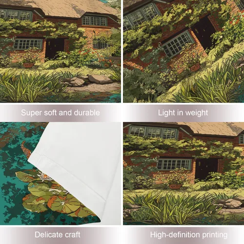 Vista 4 de Shrahala Peaceful Retreat Charming Abode Tapestry, Verdant Landscape Water Wall Hanging Hd Print Polyester Backdrop For Dorm Room Bedroom 30 X 40 In