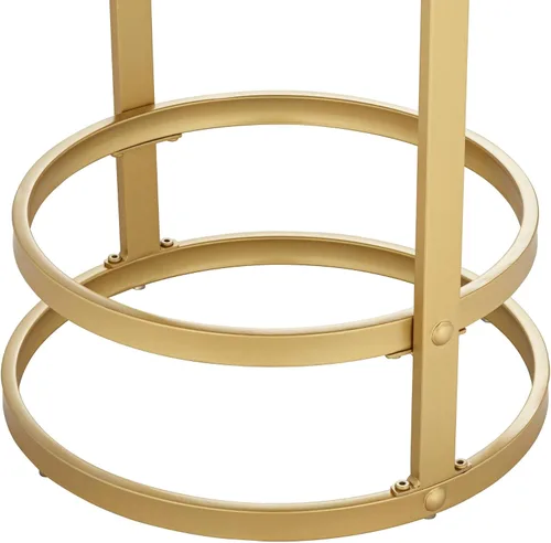 Vista 5 de 55 Downing Street Palmer Taburete de bar de metal dorado de 26 pulgadas de alto, cojín tapizado de tela blanca moderna con reposapiés para cocina
