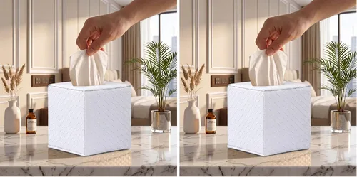 Vista 10 de Funda para caja de pañuelos color negro, cuadrada, soportes para caja de pañuelos para accesorios de baño (paquete de 2)