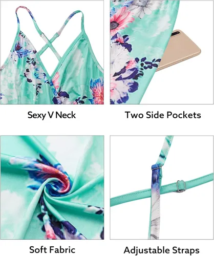 Vista 6 de LAISHEN Vestido de verano para mujer cuello en V floral sin espalda con bolsillo