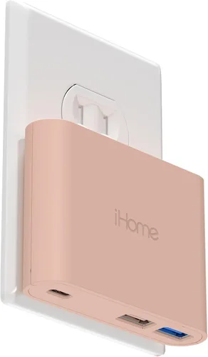 Vista 8 de iHome Bloque de cargador de pared multipuerto de 32 W, 3 puertos, 1 USB-C, 2 USB-A Fast Charging, Power Delivery, Foldable Prongs, Slim Flat