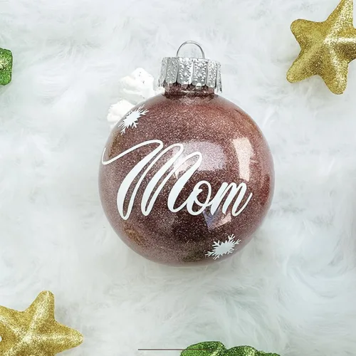 Vista 8 de Adorno de Navidad personalizado, bola de purpurina con nombre personalizado, plástico inastillable, tamaños, incluye caja de regalo, decoración