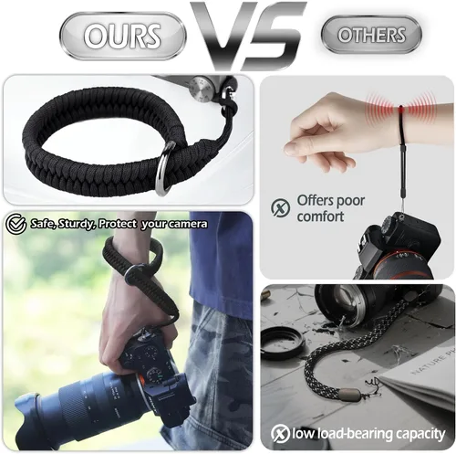 Vista 3 de AQAREA Correa de muñeca para cámara DSLR sin espejo, correa de mano de cámara de liberación rápida con conector más seguro (negro) con conector