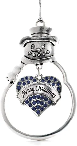 Vista 42 de Inspired Silver - Fuerza Aérea - Adorno de Navidad plateado - Adorno de árbol de Navidad con colgante de corazón azul con circonita cúbica