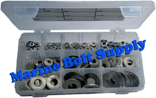 Vista 2 de Kit surtido de arandelas planas de acero inoxidable tipo 316 Marine Bolt Supply 6-116233