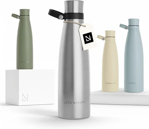 Vista 12 de LARS NYSØM Botella de agua aislada de acero inoxidable de 25 onzas, 34 onzas, frasco térmico aislado para bebidas calientes y frías, botella a Beige