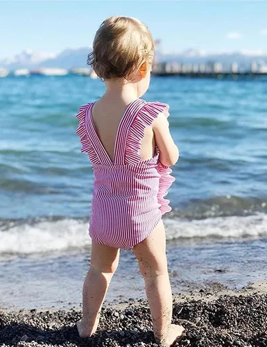 Vista 3 de Traje de baño con volados y diadema, 2 piezas, para playa, para niña