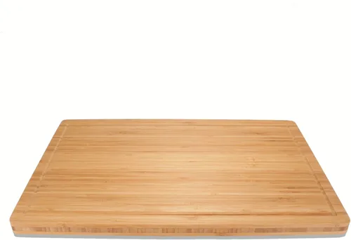 Vista 3 de BambooMN Tabla de cortar de bambú resistente de alta calidad, 17.25 x 11.75 x 0.75 pulgadas, ranurada/plana con combo de cuchillo de chef