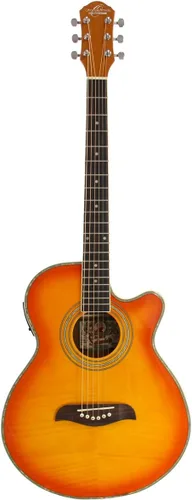 Vista 5 de Oscar Schmidt OG10CEFTB-A-U Guitarra Acústica-Eléctrica Cutaway Tamaño Concierto. Negro Trans Llama Transparente Negro
