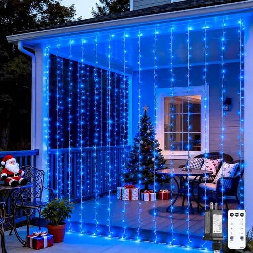 Vista 26 de JMEXSUSS 200 luces LED de cortina rojas, blancas y azules, 6.5 pies x 6.5 pies, 4 de julio, luces USB enchufables, 8 modos patrióticos de cortina