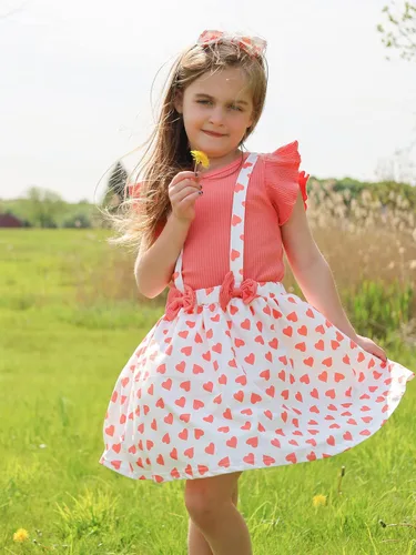 Vista 3 de AMAWMW Ropa de verano para niña pequeña, camiseta de manga con volantes, tirantes de girasol, falda, diadema, traje de verano