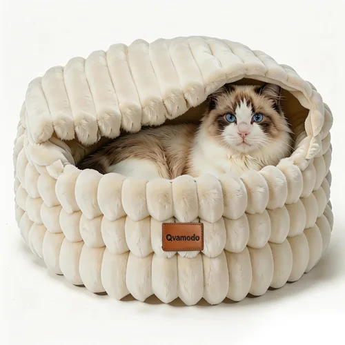 Vista 9 de Cama cueva para gatos de interior cubierta 2 en 1 camas para Beige