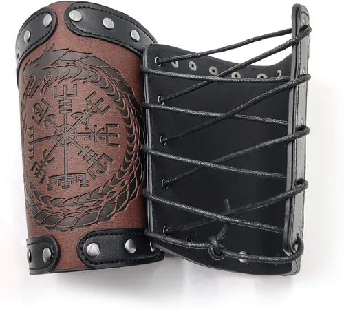 Vista 5 de HiiFeuer Brazo de cuero Jormungandr en relieve, guante de brazo vikingo