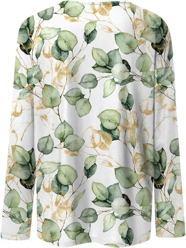 Vista 3 de Camisetas vintage para mujer, a la moda, casual, cuello redondo, manga larga, estampadas