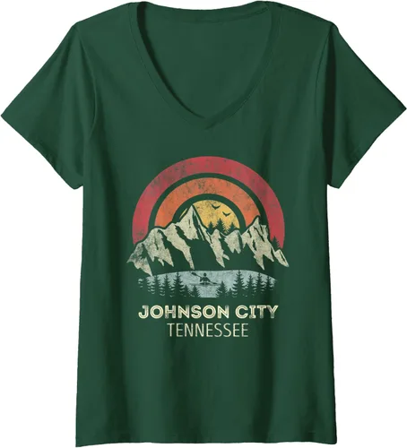 Vista 6 de Johnson City Tennessee Mountain Sunset - Camiseta con cuello en V para mujer, Negro, S