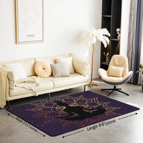Vista 2 de Alfombra de yoga de 4 x 5 con mandala bohemia para sala de estar, dormitorio, espiritual zen, súper acogedora, alfombra decorativa para mujeres