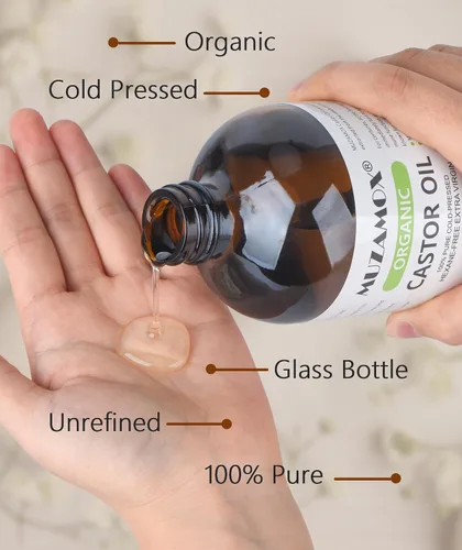 Vista 3 de Aceite de ricino orgánico prensado en frío sin refinar, 100% puro y libre de hexano, ideal para paquete de aceite de ricino, cuidado de la piel