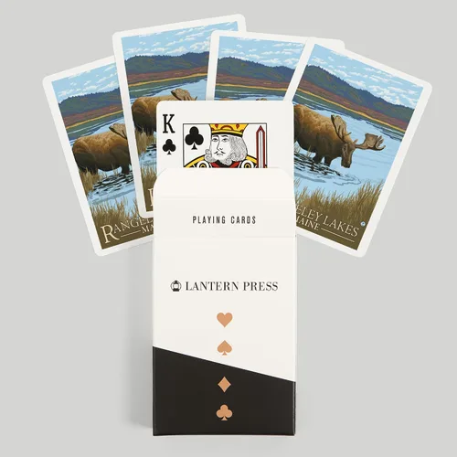 Vista 6 de Lantern Press Rangeley, Maine, Moose Drinking at Lake (52 cartas de juego, baraja de cartas de tamaño póquer con comodines)