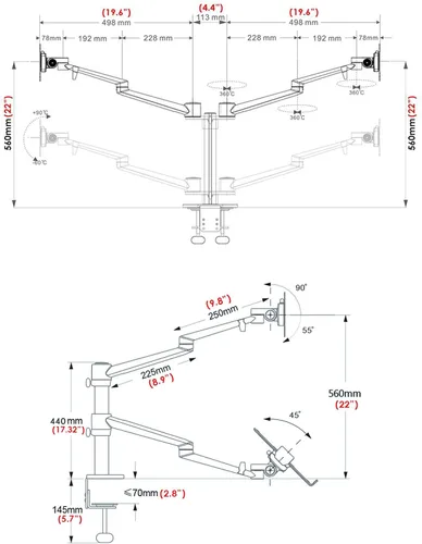 Vista 6 de Soporte de monitor para laptop de altura ajustable, compatible con portátiles de 13 a 17.3 pulgadas, capacidad para 2 monitores de 11 a 27 pulgadas