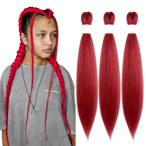 Vista 101 de Cabello trenzado burdeos, 10 pulgadas, 4 paquetes Cabello preestirado, trenzas de ganchillo cortas y rectas, textura Yaki, fibra sintética
