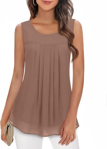 Vista 21 de Timeson - Camiseta de gasa sin mangas, blusa tipo túnica informal de doble capa para mujer