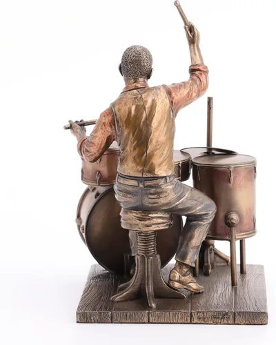 Vista 6 de Veronese Design Figura de resina de baterista de jazz de 8 pulgadas, estatua con acabado de bronce