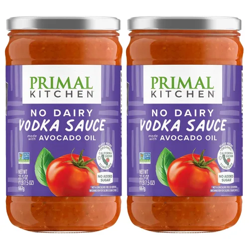 Vista 4 de Primal Kitchen Salsa de tomate para pasta, paquete de 2, sin azúcar añadida, incluye 1 tomate y albahaca y 1 salsa marinara de ajo asado
