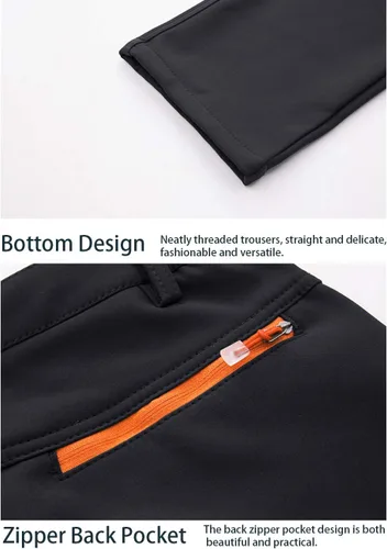 Vista 4 de EKLENTSON Pantalones de invierno para hombre con forro polar Softshell con bolsillos con cremallera