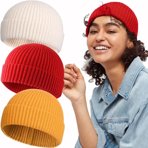 Vista 15 de ROYBENS Swag Wool Knit Cuff Short Fisherman Beanie for Men Women Winter Hat 1 albaricoque
