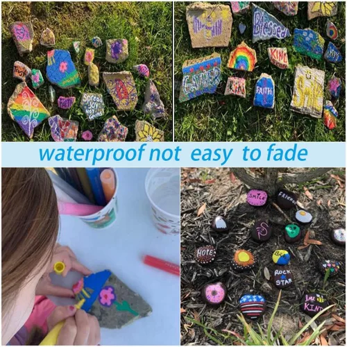 Vista 9 de 35 rotuladores de pintura acrílica, doble paquete de punta extra fina y media, para pintura en roca, taza, cerámica, vidrio, madera, pintura