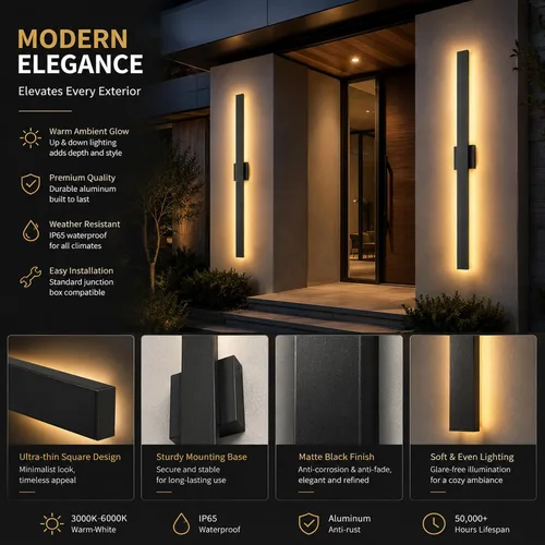 Vista 4 de 2Pack Modern Outdoor Wall Lights Dimmable,23.6" Linear Led Exterior Wall Light,3CCT, Aluminum& PC,IP65-Waterproof, Long Exterior Lighting Fixtures