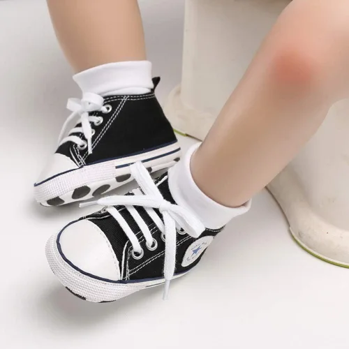 Vista 6 de Zapatos de lona para bebés y niñas, suela antideslizante suave, recién nacidos, primeros caminantes, estrellas, zapatos de mezclilla unisex