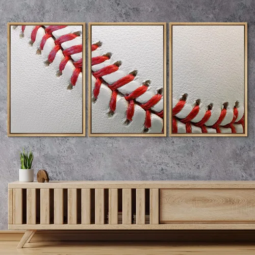 Vista 570 de wall26 Lienzo enmarcado para pared, juego de arte de primer plano, detalles de costuras de béisbol, atletas deportivos, fotografía, moderno