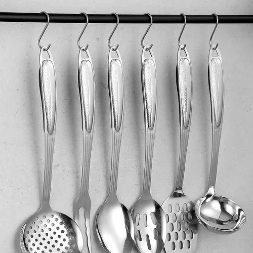Vista 8 de Berglander Juego de utensilios de cocina de acero inoxidable, 6 piezas, juegos de utensilios de cocina, utensilios de cocina esenciales incluyen